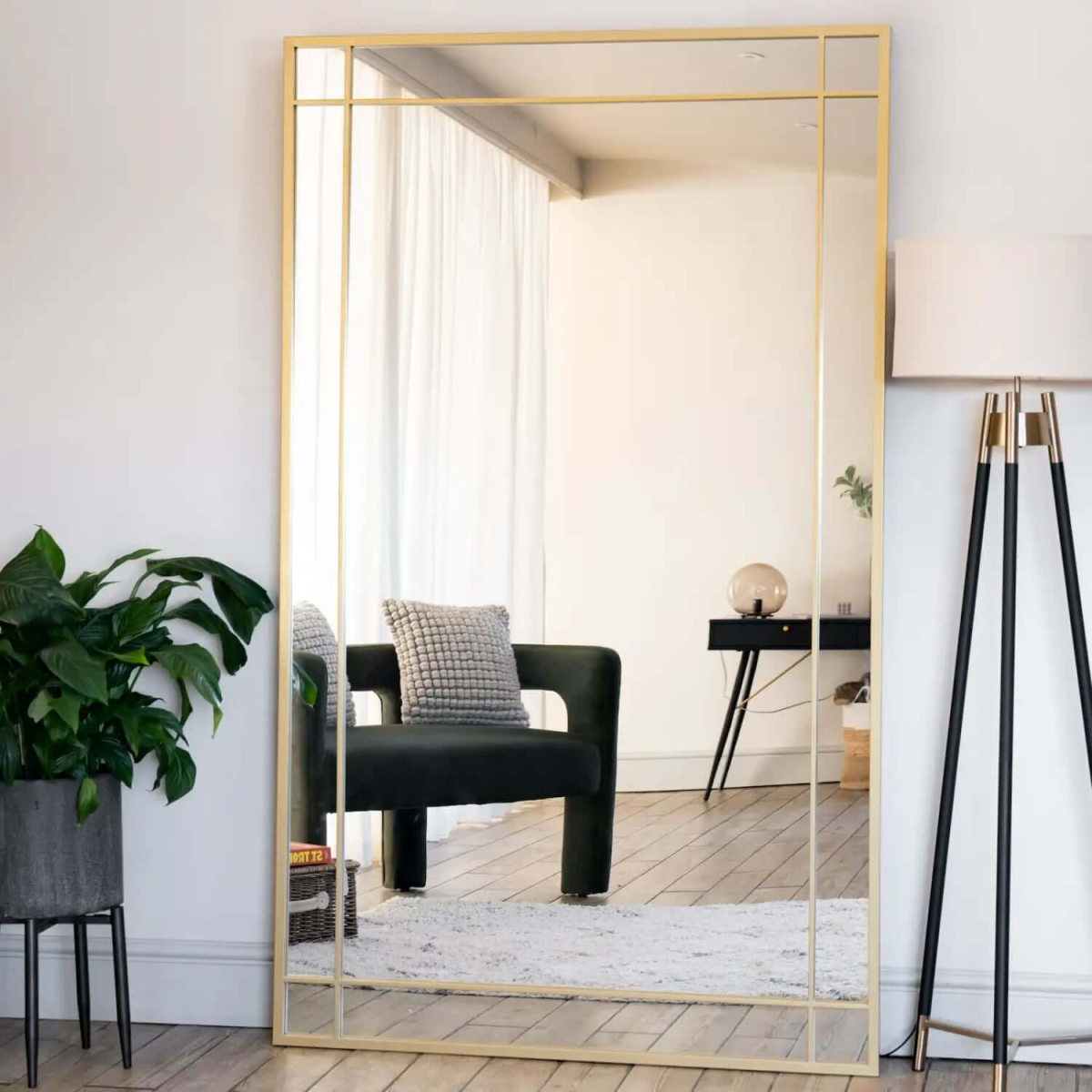 Aimi- Full Length Gold Metal Rectangle Window Mirror - 180cm x 90cm.