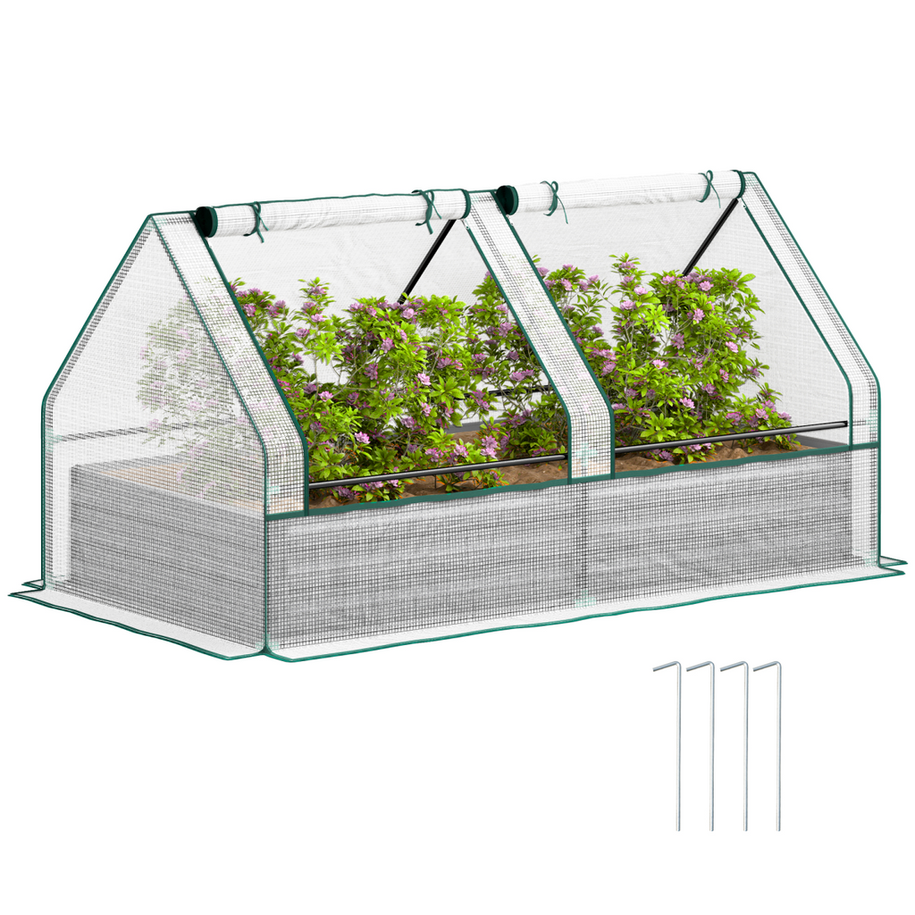 Outsunny Raised Garden Bed Planter Box with Greenhouse, White and Dark Grey