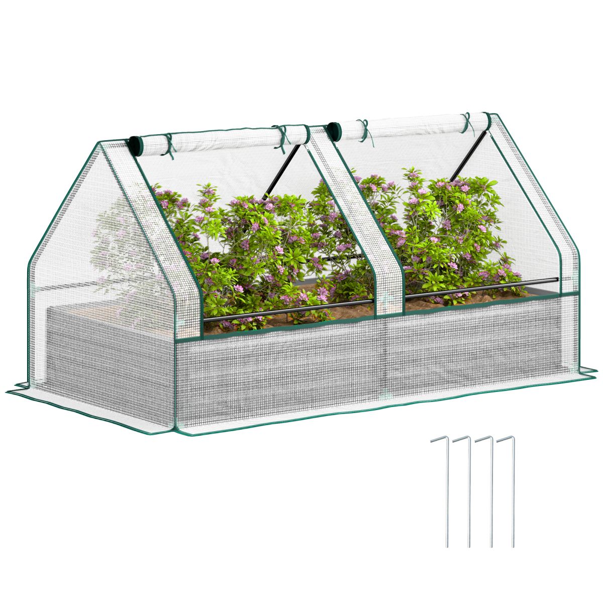 Outsunny Raised Garden Bed Planter Box with Greenhouse, White and Dark Grey