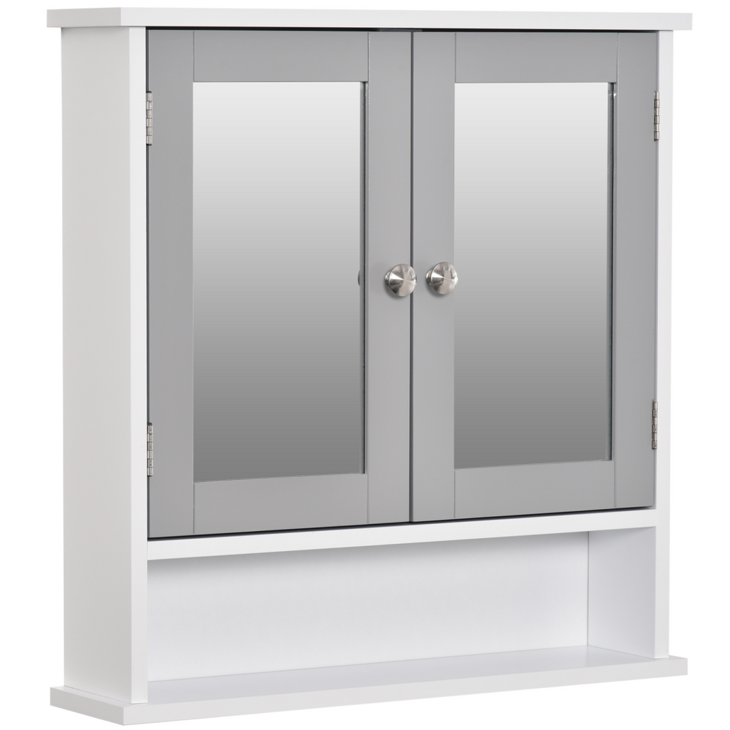 Mirror Cabinet Wall Mounted with Double Mirrored Doors, Hanging Cabinet, Grey