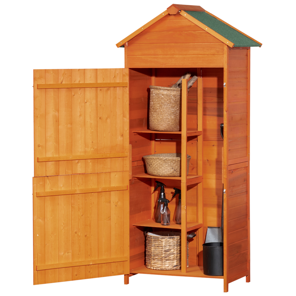 Wooden Garden Shed Outdoor Shelves Utility Tool Storage Cabinet Teak Outsunny