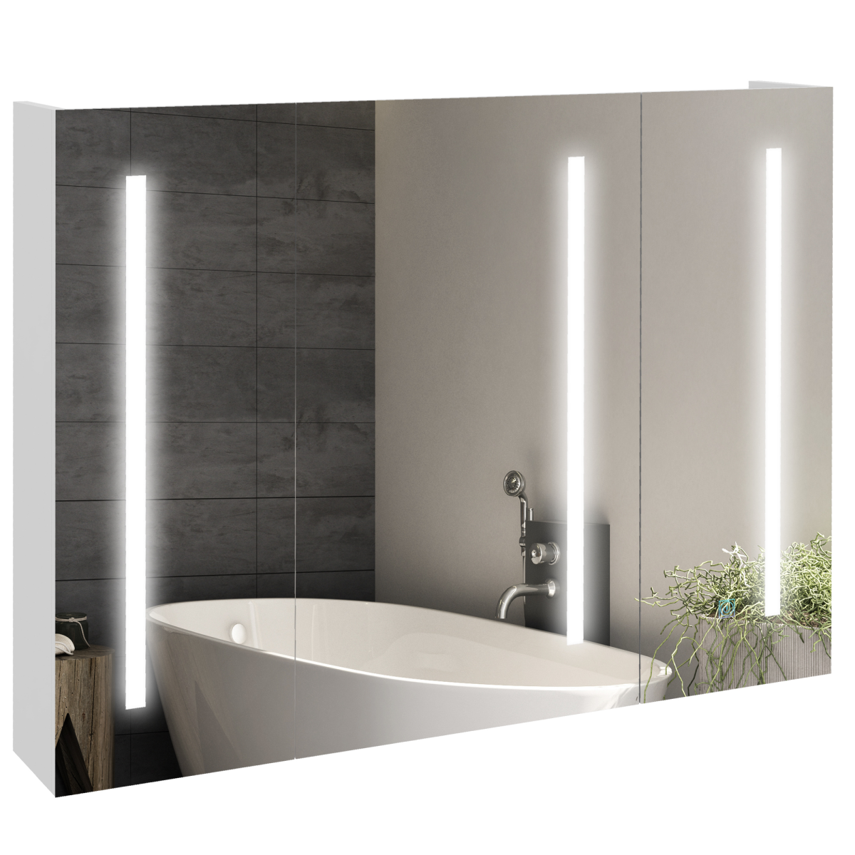 kleankin Wall Mounted Bathroom Storage Cupboard with Light, Mirror and Shelf