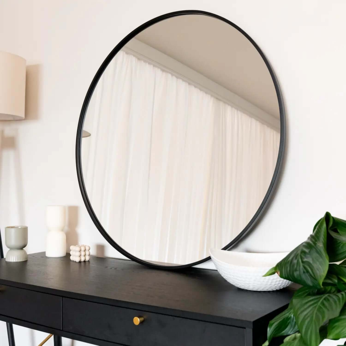 Rei Large Round Black Metal Mirror - 90cm x 90cm Modern Elegance