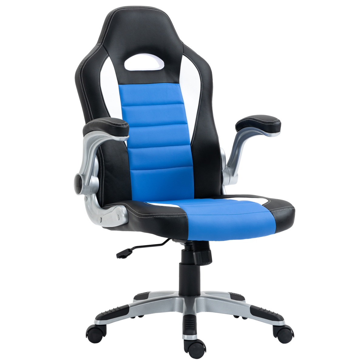 Adjustable Blue Racing Gaming Chair with Swivel Seat & Flip-Up Armrests