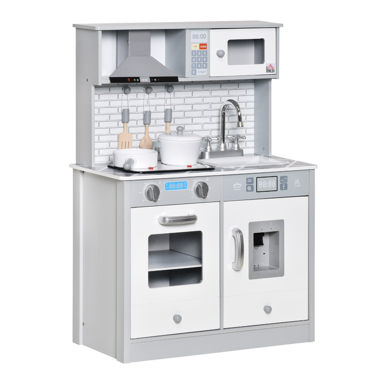 Kids Wooden Toy Kitchen Pretend Play Cooking Playset for 3-6 Years Old