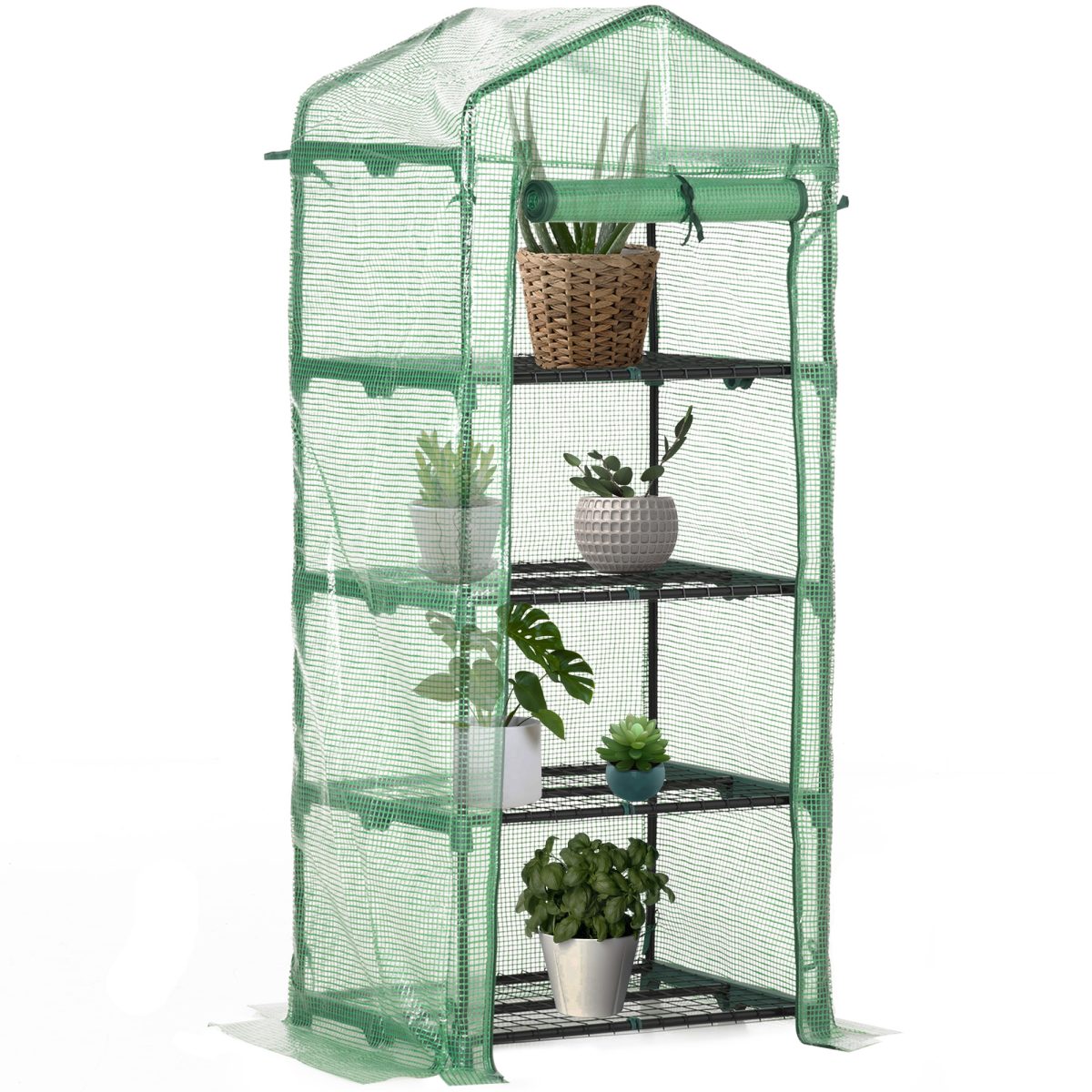 Mini Greenhouse 4-Tier Portable Plant House Shed w/ PE Cover, Green Outsunny