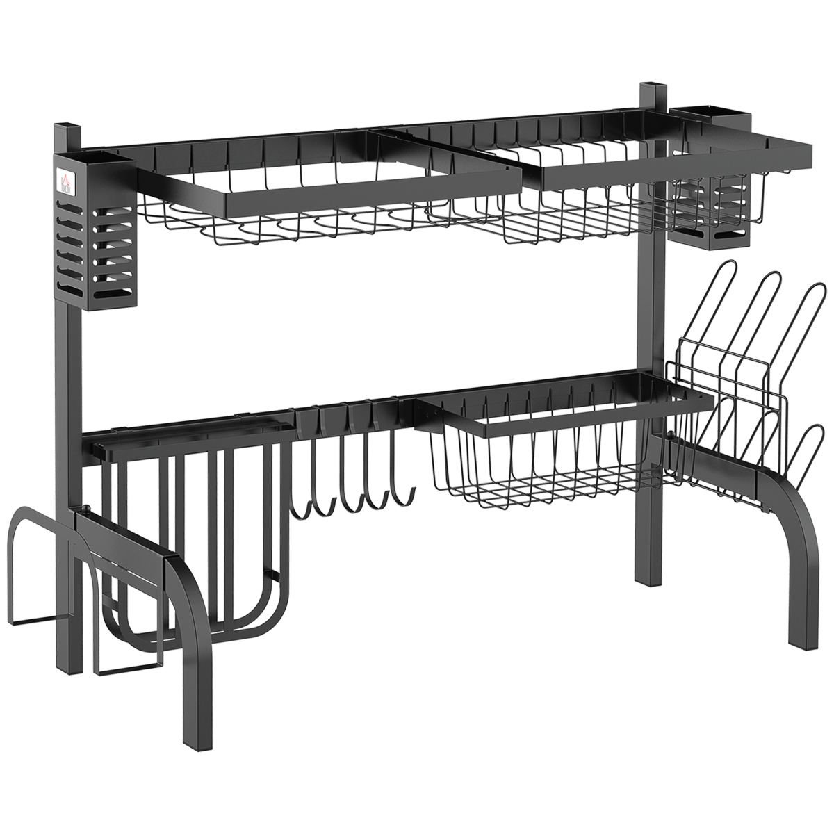 HOMCOM Over The Sink Dish Drainer Rack, 2 Tier Dish Rack for Kitchen, Black