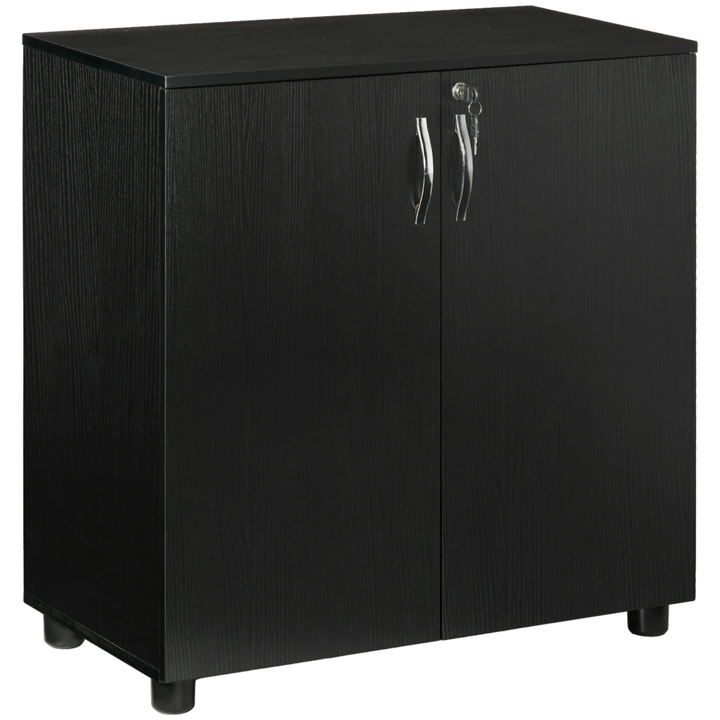 2-Tier Locking Office Storage Cabinet File Organisation w/ 2 Keys Black HOMCOM