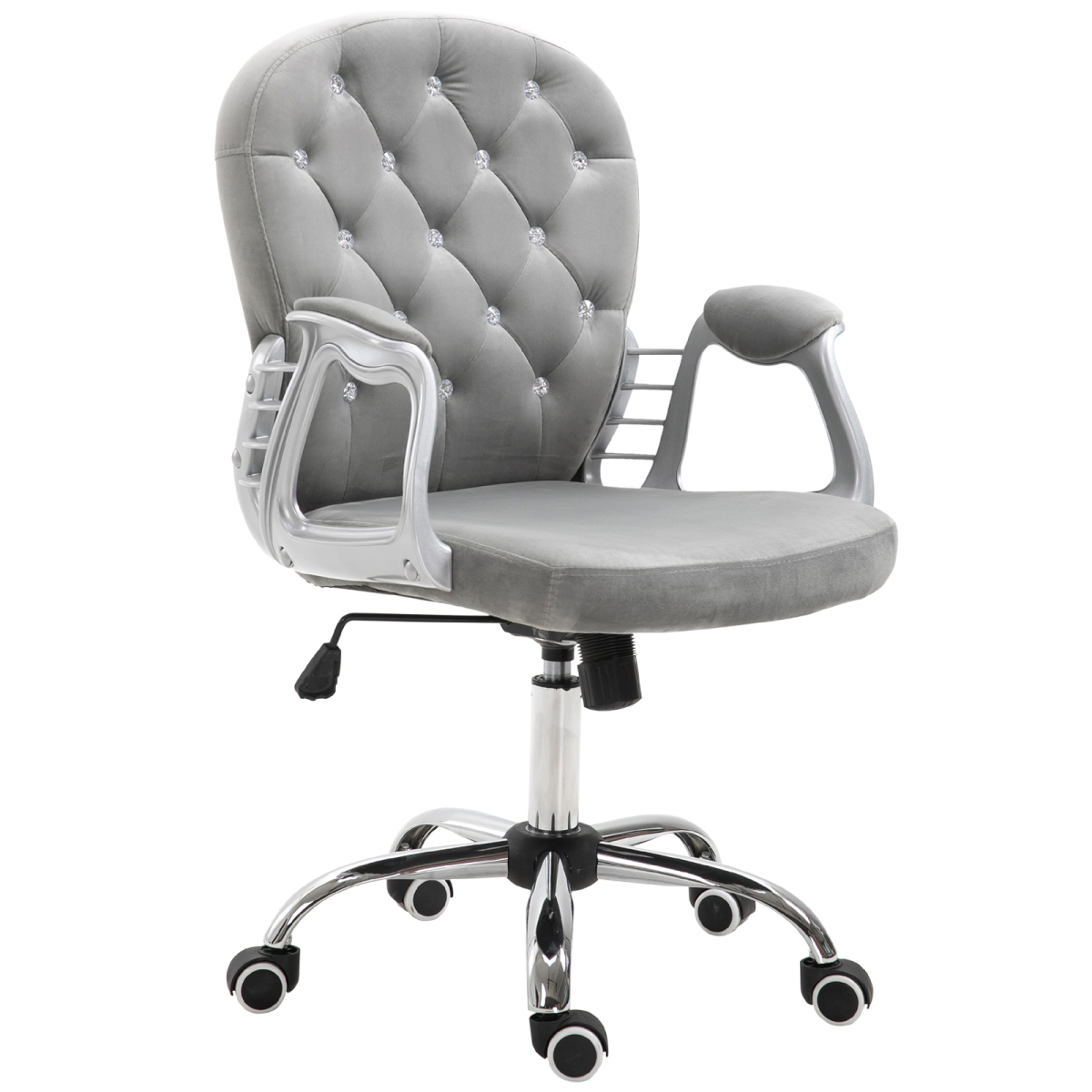 Sparkling Elegance: Ergonomic Velvet Diamond-Tufted Office Chair in Grey