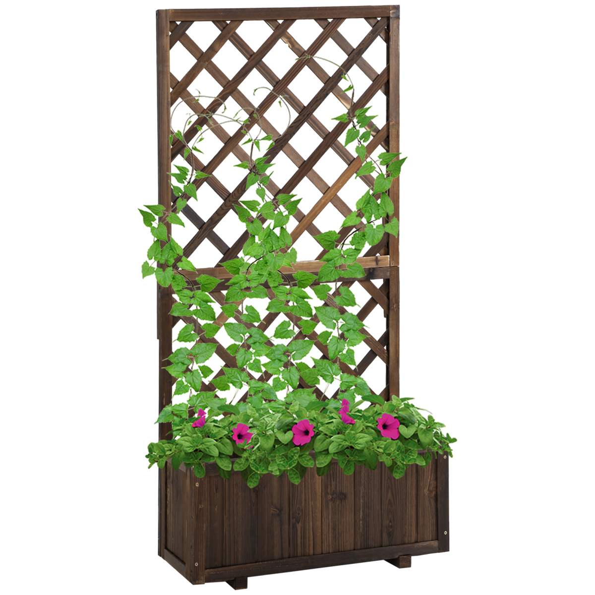 Rustic Pine Trough Planter with Trellis for Vibrant Climbing Plants