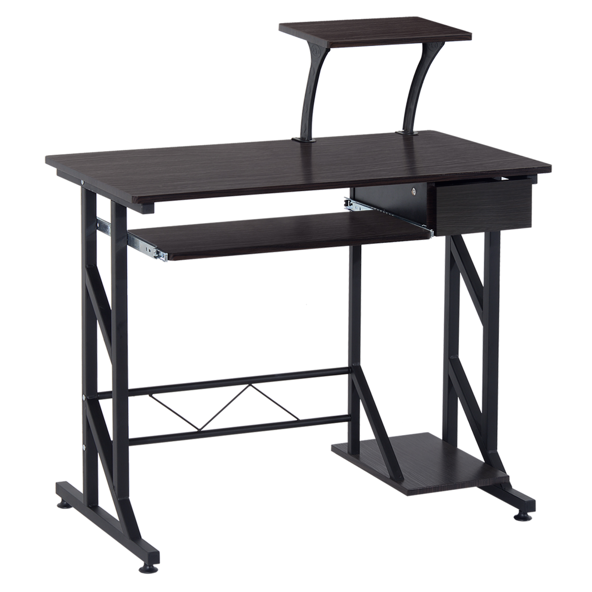 Compact Modern Home Office Desk with Sliding Tray & Movable Shelf - Dark Brown