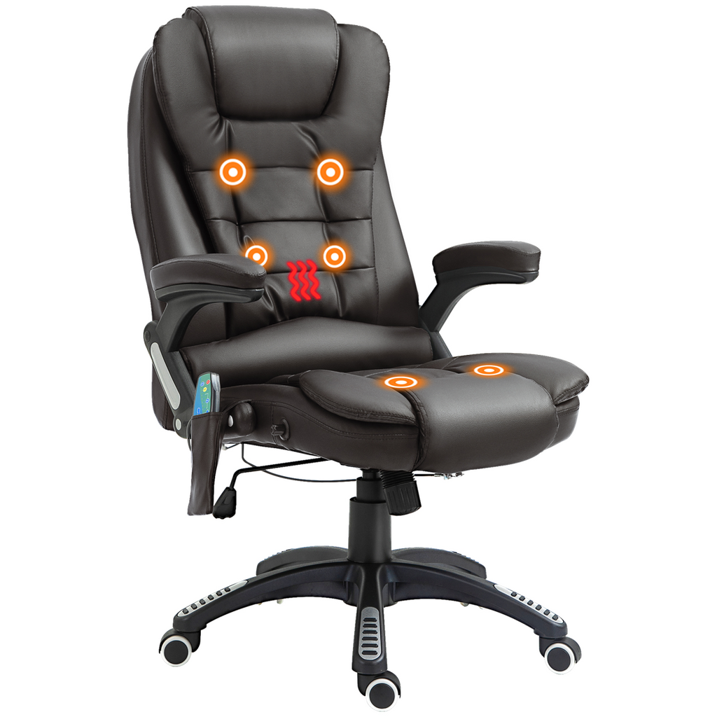 Executive Office Chair with Massage and Heat PU Leather Reclining Chair, Brown