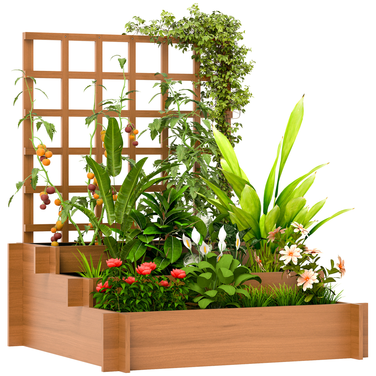 Climbing Plant Trellis with Planters - Durable Fir Wood Garden Feature