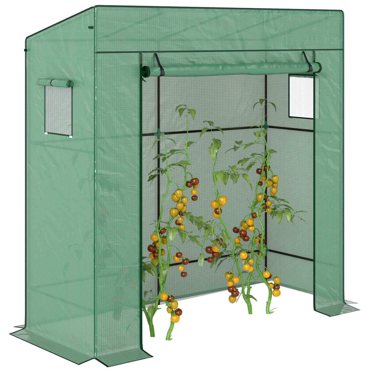 Outsunny Walk-in Garden Green House with Large Roll-up Door and 2 Mesh Windows