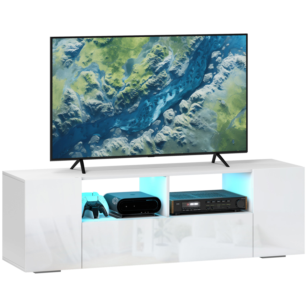 HOMCOM TV Unit Cabinet for TVs up to 60", TV Stand with LED Lights, White