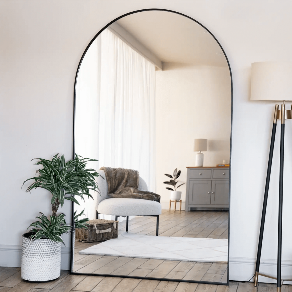Akiko Luxury Full-Length Black Arched Metal Mirror - 180cm x 105cm Elegance