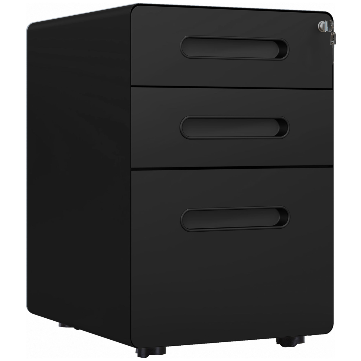3 Draw Modern Steel Filing Cabinet w/ 4 Wheels Lock Pencil Box Black Vinsetto