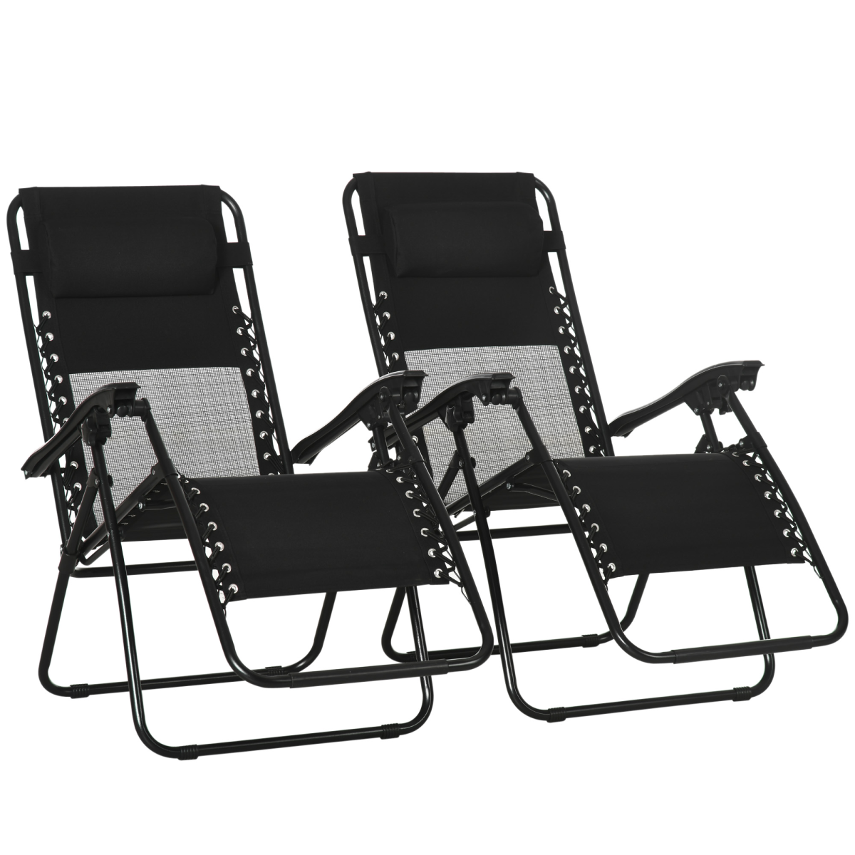 Foldable Garden Recliner Chair Set of 2 w/ Footstool & Headrest, Black