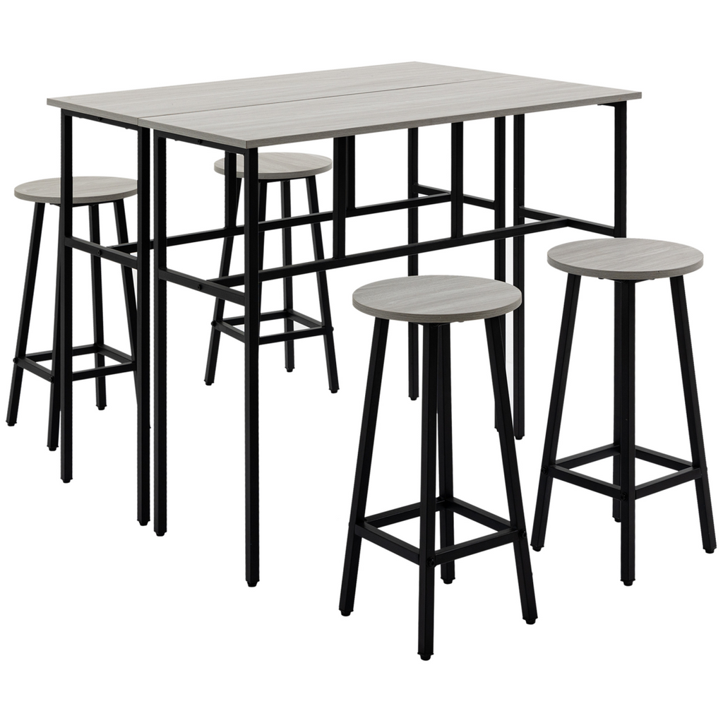 6-Piece Bar Table Set, 2 Breakfast Tables with 4 Stools,Grey