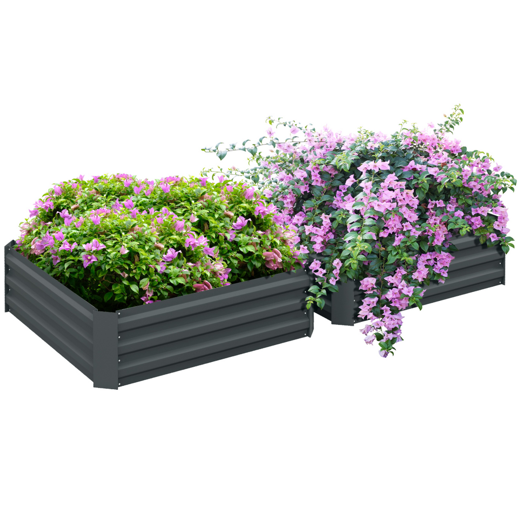 Outsunny Set of 2 Dark Grey Raised Garden Beds - Easy Setup Planter Boxes