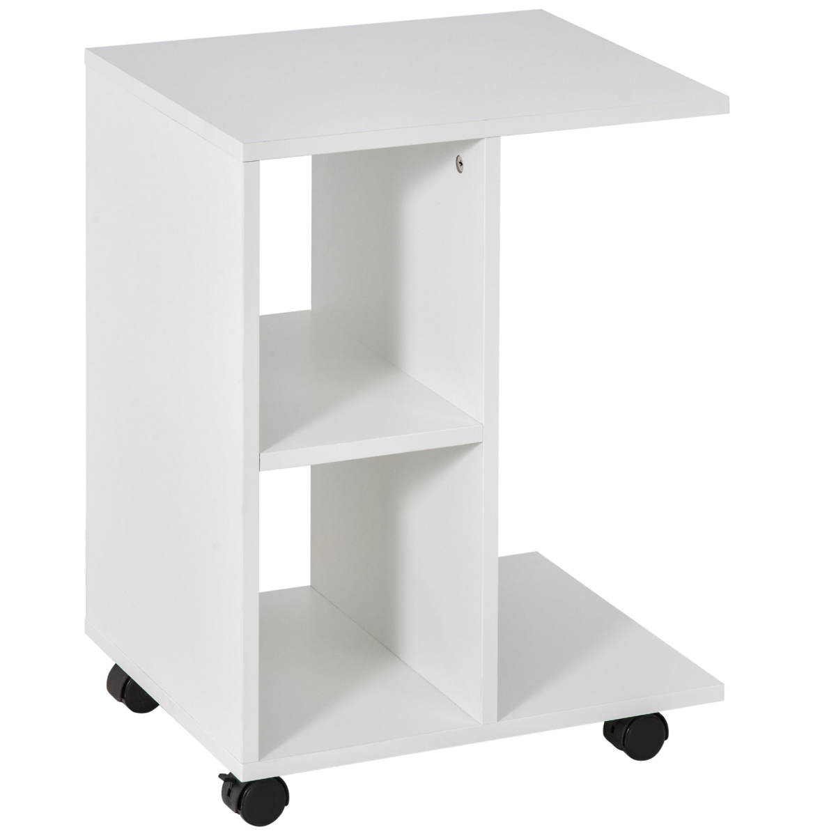 C-Shape End Table Storage Unit w/ 2 Shelves 4 Wheels Home  Office White