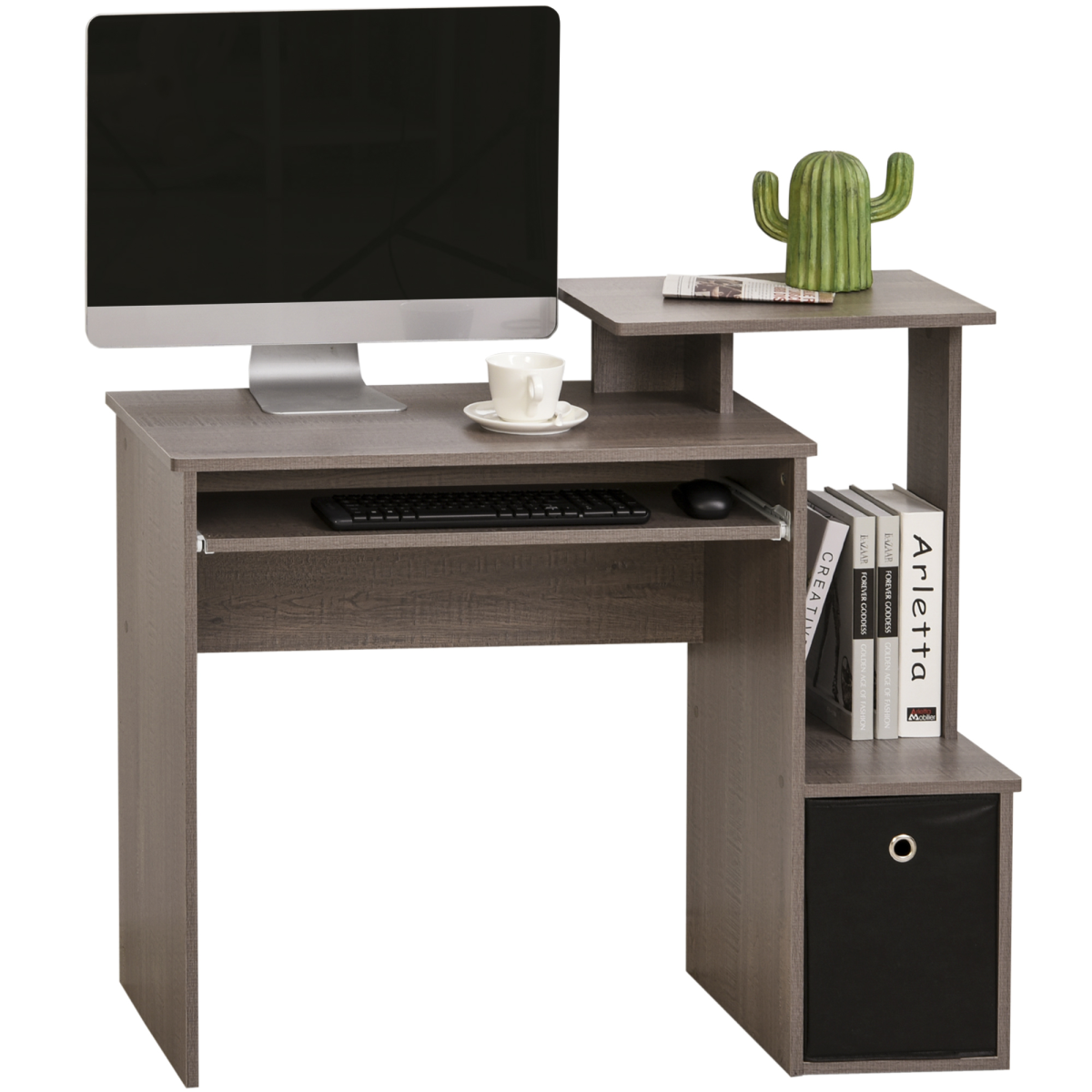 Unique Grey Computer Desk with Sliding Tray & Hidden Storage Solutions