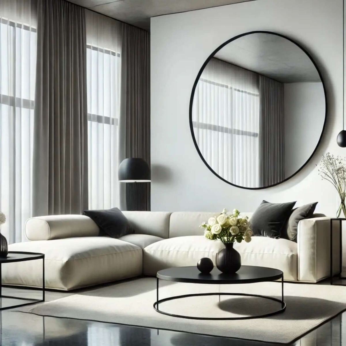 Rei Extra Large Black Metal Circle Mirror - Stylish 120cm Round Elegance