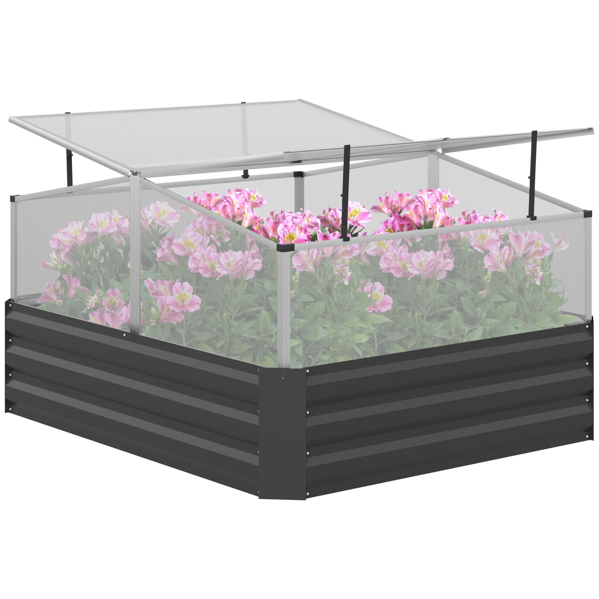 Outsunny Galvanized Raised Garden Bed with Greenhouse Cover - Dark Grey Masterpiece