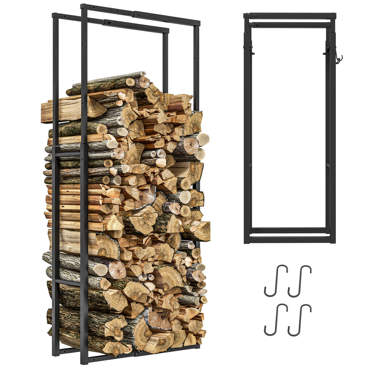 Outsunny 100-150cm Retractable Metal Firewood Log Holder Rack with Hooks