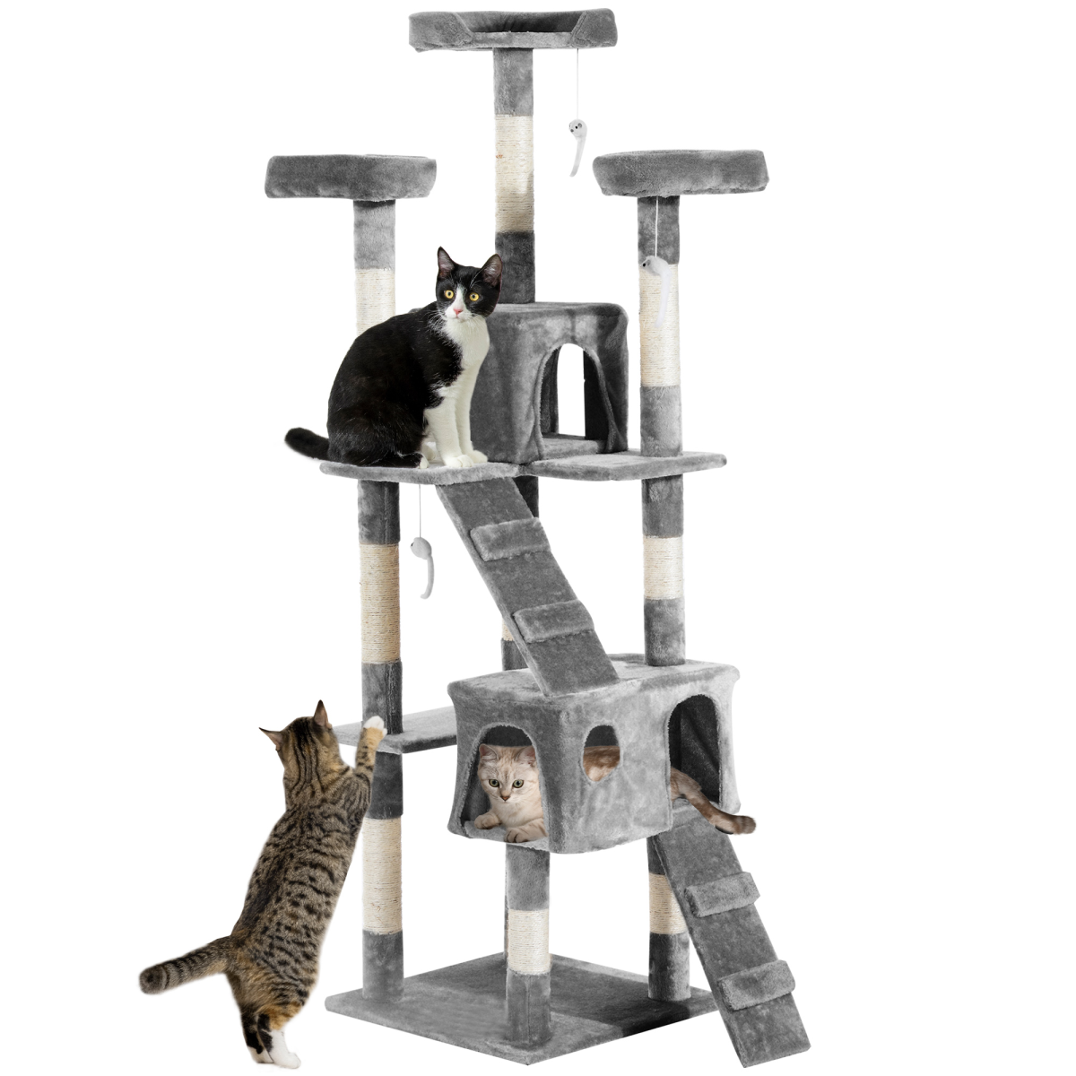 PawHut Cat Tree Scratcher Activity Centre, Condo Scratching Post Toy Bed