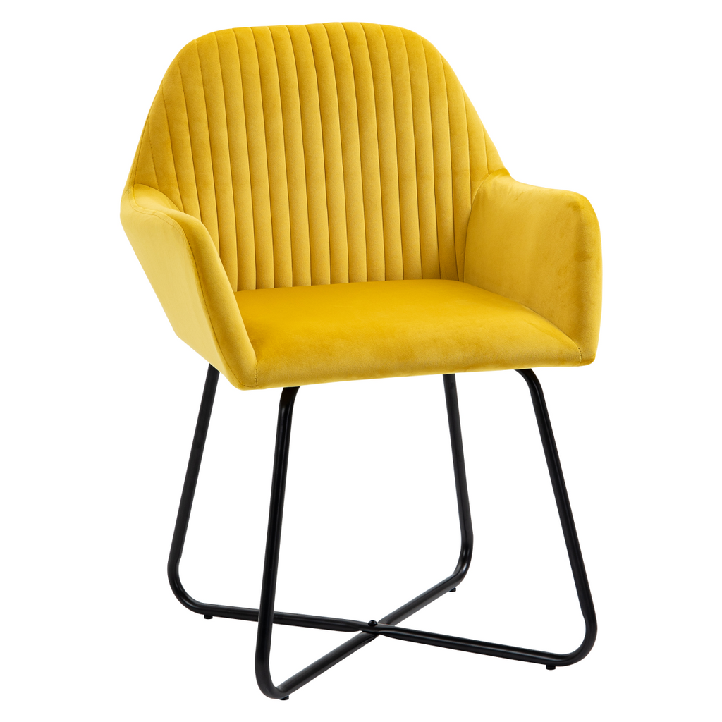 Chic Velvet Accent Chair with Metal Base - Stylish Yellow Lounge Armchair