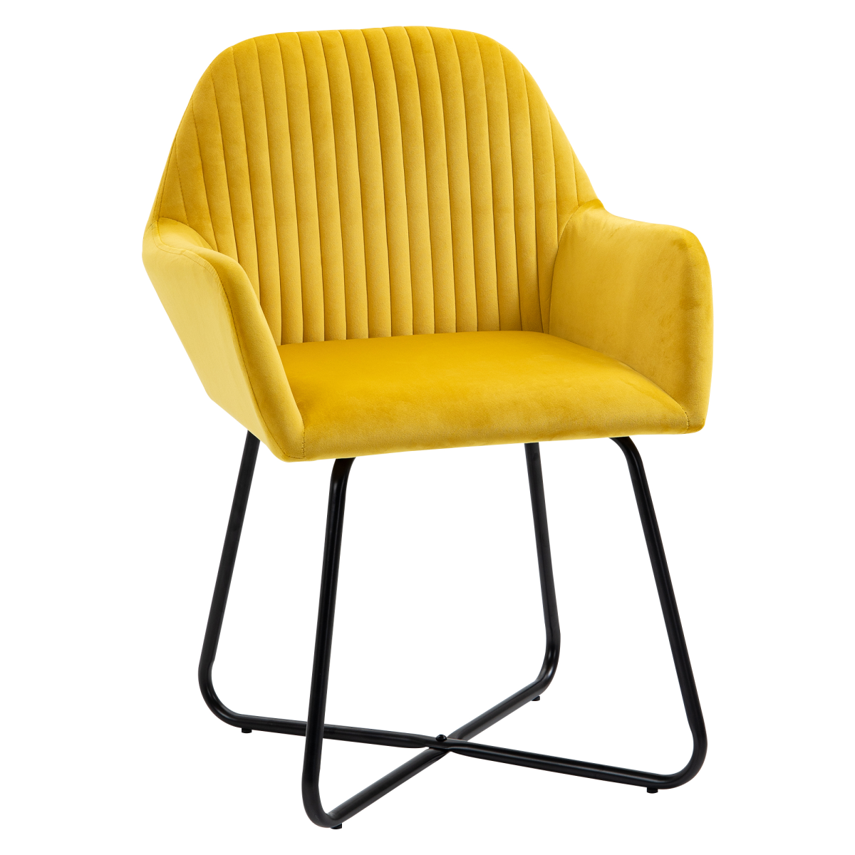 Chic Velvet Accent Chair with Metal Base - Stylish Yellow Lounge Armchair