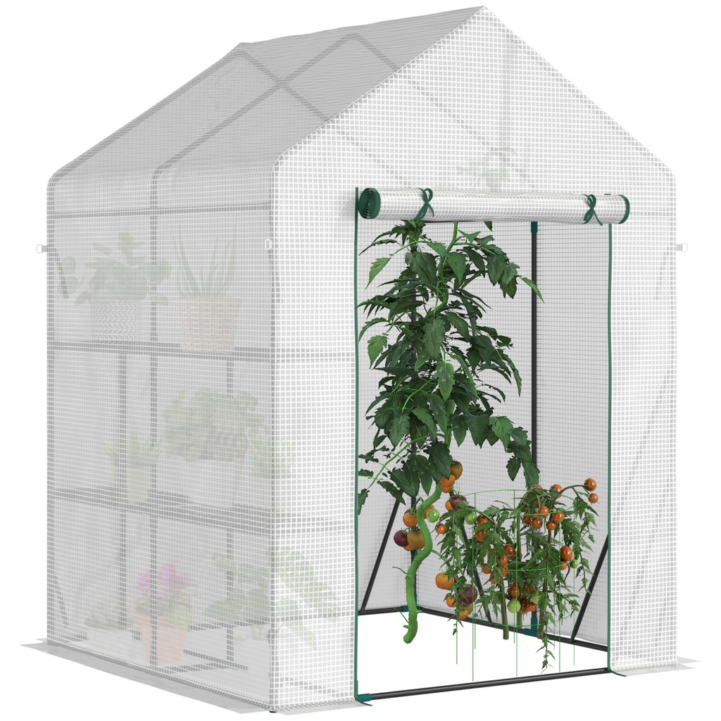 Outsunny Portable PE Greenhouse with 2-Tier Shelf - Protect Your Plants!