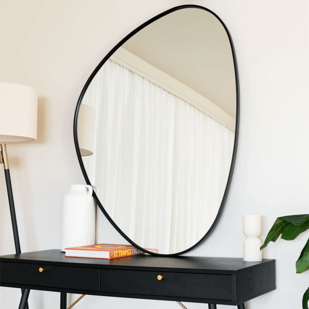 Izumi Black Metal Irregular Pebble Mirror - Elegant Statement for Modern Spaces